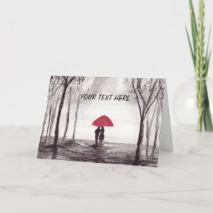 Red umbrella love couple round clock holiday card