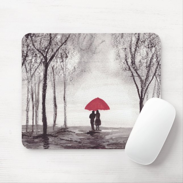 Red umbrella love couple rustic romantic mouse mat (With Mouse)