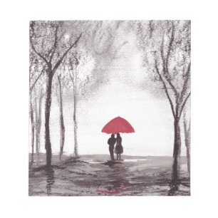Red umbrella love couple rustic wedding chic notepad