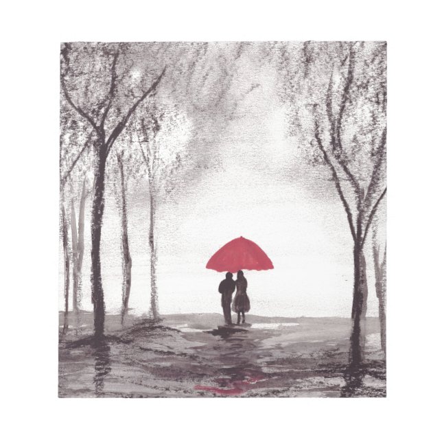 Red umbrella love couple rustic wedding chic notepad (Front)