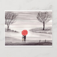 Red umbrella love couple watercolor wedding 