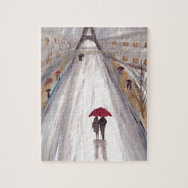 Red umbrella paris love couple jigsaw puzzle (Vertical)