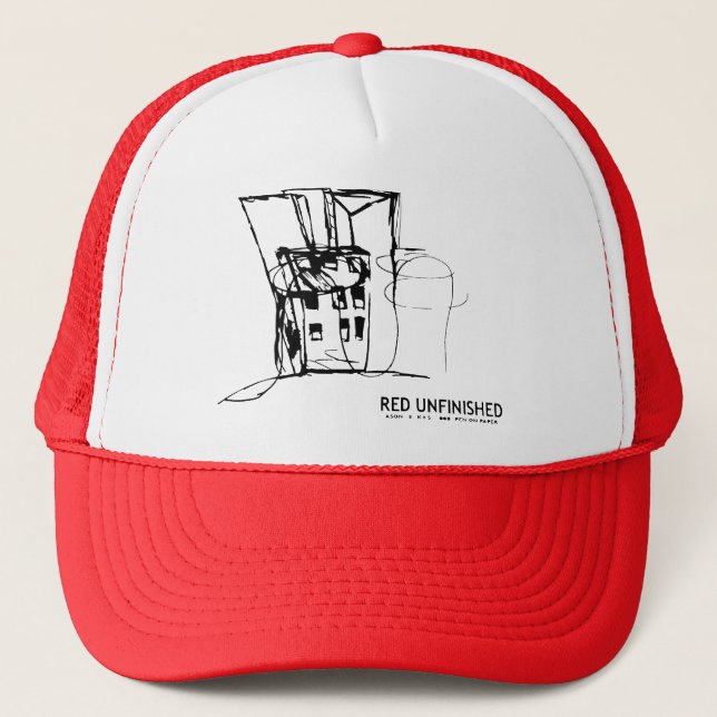 RED UNFINISHED TRUCKER HAT (Front)