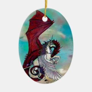 Red Unicorn Horse Pony Dragon Reptile Monster Ceramic Tree Decoration