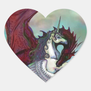 Red Unicorn Horse Pony Dragon Reptile Monster Heart Sticker