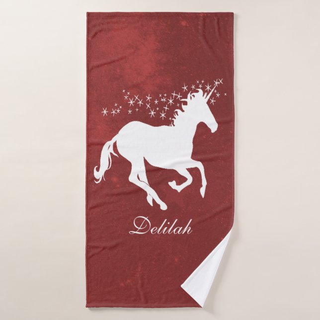 Red Unicorn Personalised Bath Towel Set (Bath Towel)