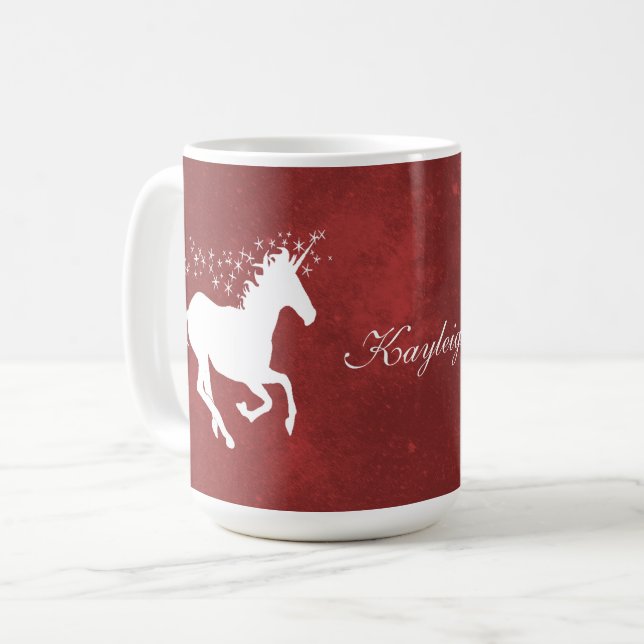 Red Unicorn Personalised Coffee Mug (Front Left)