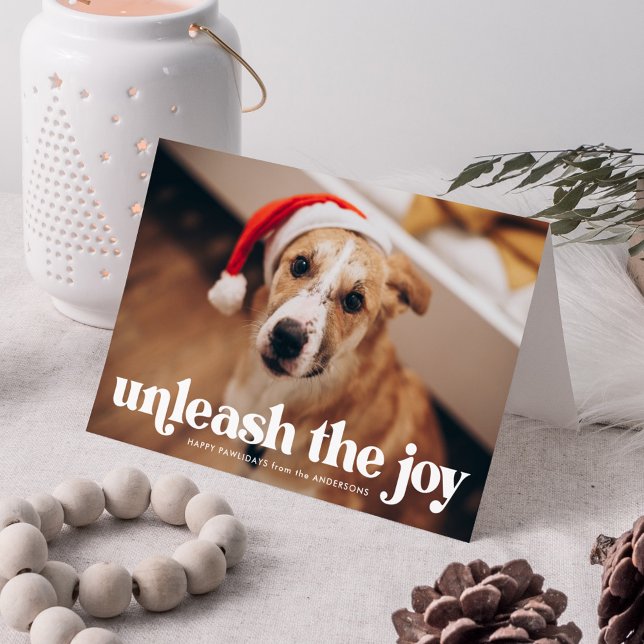 Red Unleash the Joy Dog Photo Holiday Card (Creator Uploaded)