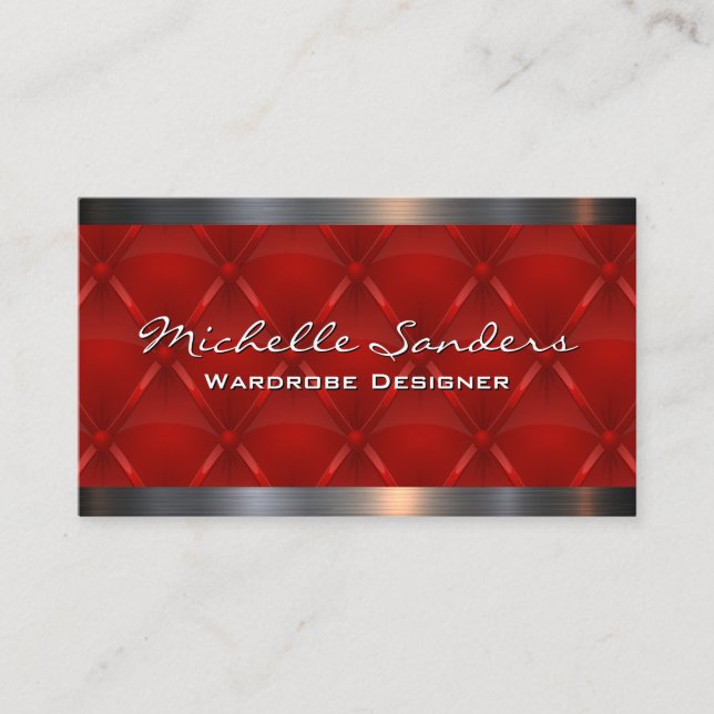 Red Upholstered Metallic Trim Business Card (Front)