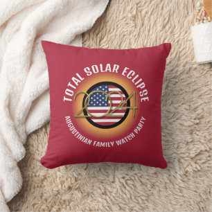Red USA Souvenir 2024 TOTAL SOLAR ECLIPSE Family Cushion