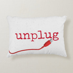 Red USB Cable with UNPLUG Text  Decorative Cushion