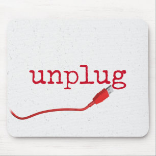 Red USB Cable with UNPLUG Text Mouse Mat