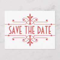 Red v2 Fancy Ornamental Save the Date Postcard