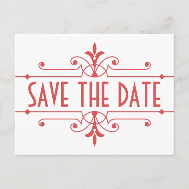 Red v2 Fancy Ornamental Save the Date Postcard (Front)