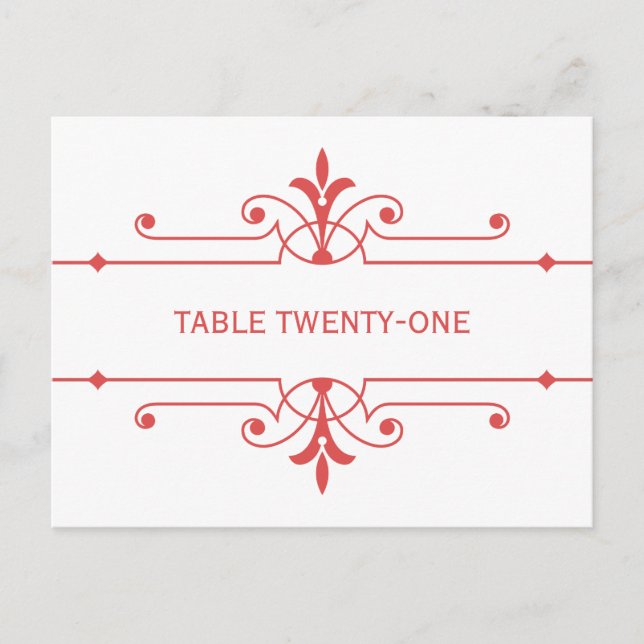 Red v2 Fancy Ornamental Table Number Postcard (Front)