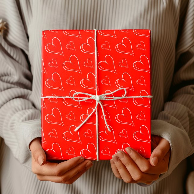 Red Valentine Chic White Delicate Heart Wrapping Paper (Creator Uploaded)