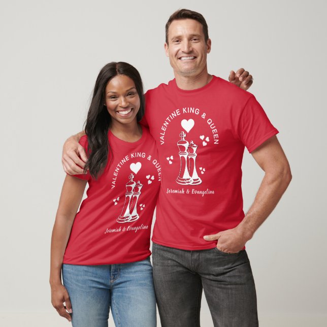 Red Valentine Couples KING QUEEN Chess T-Shirt (Unisex)