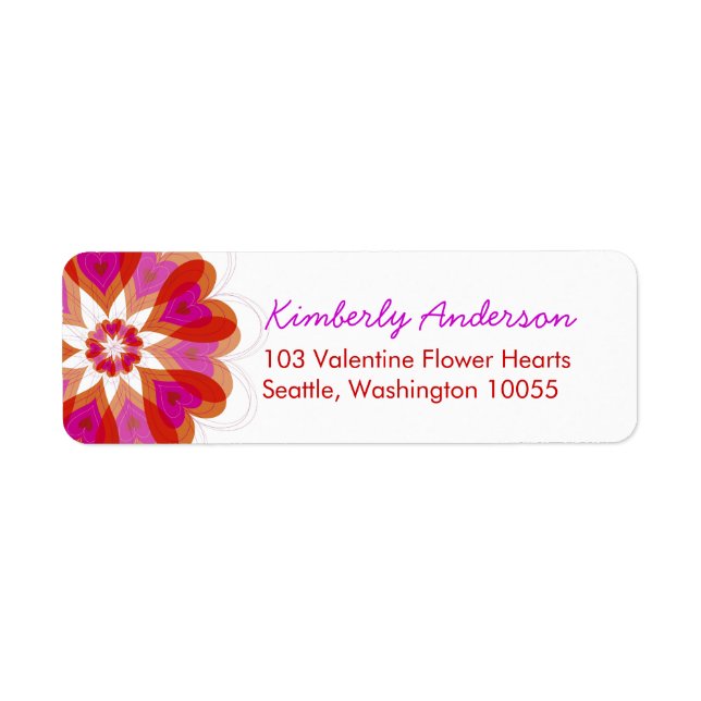 Red Valentine Flower Love Hearts Address Labels (Front)