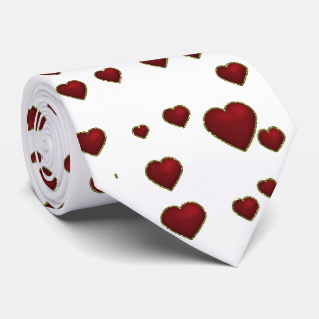 Red Valentine Heart Droplet Men's Tie (Rolled)