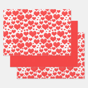 Red Valentine Hearts Floating Pattern Wrapping Paper Sheet
