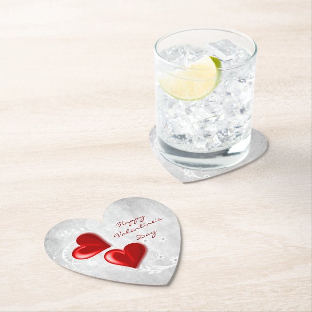 Red Valentine Hearts Paper Coaster (Insitu)