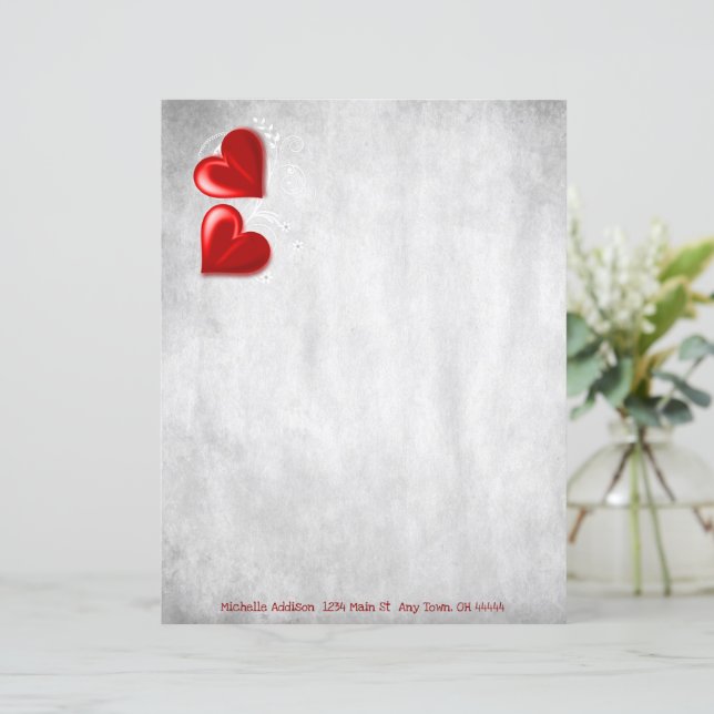 Red Valentine Hearts Personalised Paper Sheet (Standing Front)