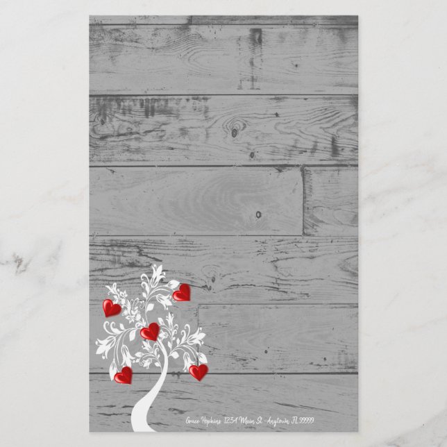 Red Valentine Hearts Tree Personalised Stationery (Front)