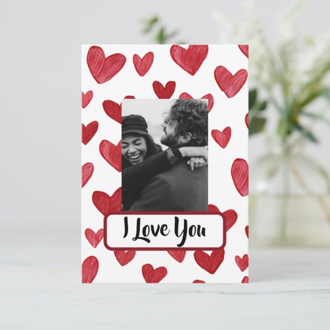 Red Valentine’s Card with Photo & Love Message (Standing Front)