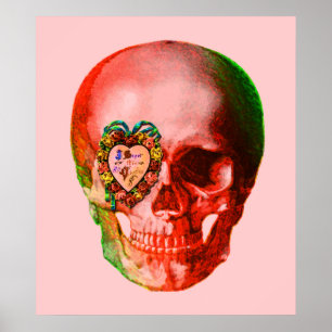 Red Valentine Skull Poster