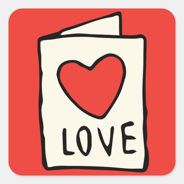 Red Valentines Card Drawings Love Note Clip Art Square Sticker (Front)