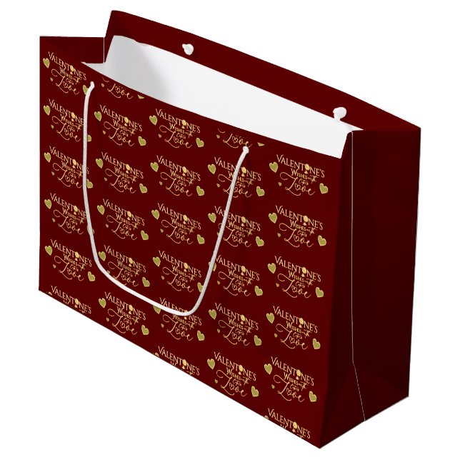 Red Valentine's Day Calligraphy Large Gift Bag (Front Angled)