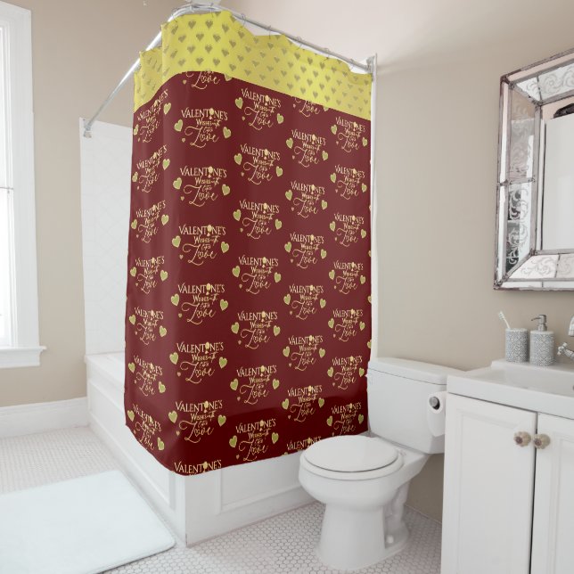 Red Valentine's Day Calligraphy Shower Curtain (In Situ)