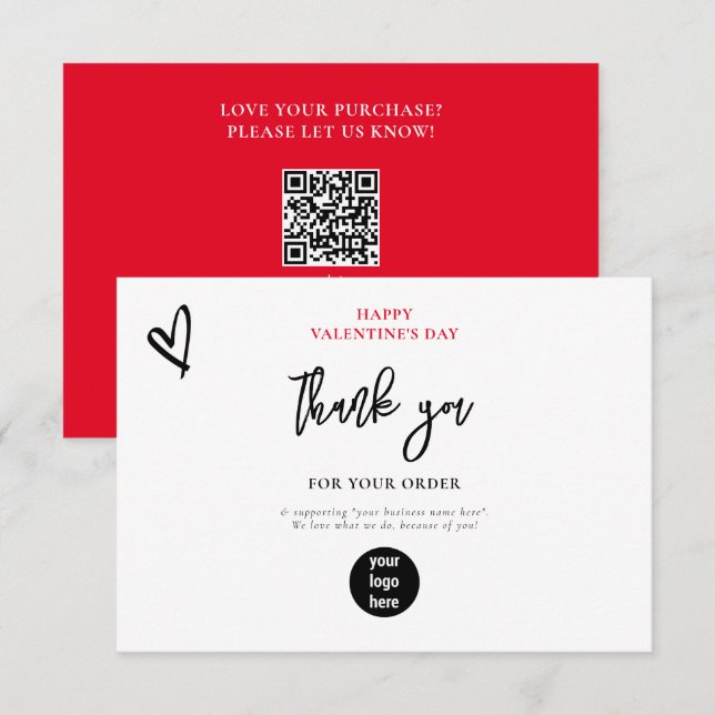Red Valentine's Day Heart Business Thank You Logo  (Front/Back)