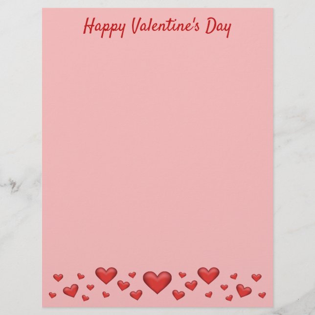 Red Valentine's Day Hearts & Custom Text Custom Letterhead (Front)