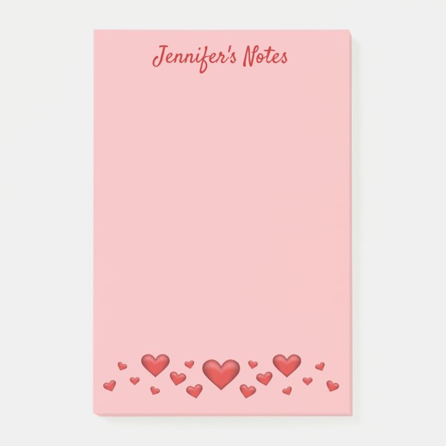 Red Valentine's Day Hearts & Custom Text Post-it Notes (Front)