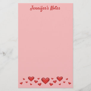 Red Valentine's Day Hearts & Custom Text Stationery