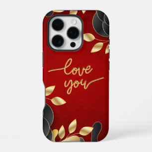 Red Valentine's Day Love You With Floral Frame iPhone 16 Pro Case