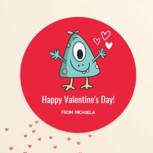 Red Valentine's Day Monster Hearts Classic Round Sticker