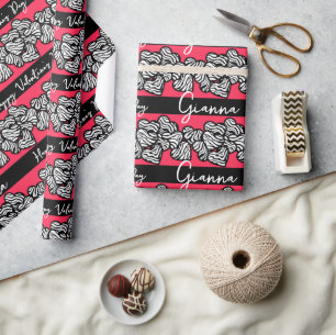Red Valentine's Day Zebra Heart Pattern add Name Wrapping Paper