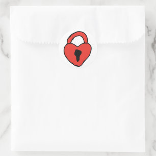 Red Valentines Doodle Heart Lock Drawing Heart Art Classic Round Sticker