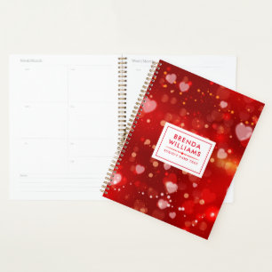 Red valentines hearts collage background planner