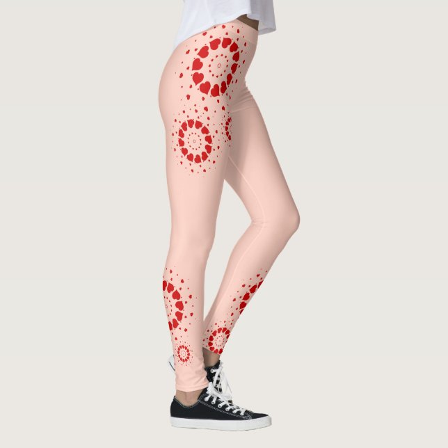 Red Valentine's hearts design on light-pink Leggings (Right)