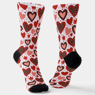 Red Valentines Hearts Pattern  Socks