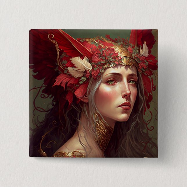 Red Valkyrie Woman Fantasy Art 15 Cm Square Badge (Front)