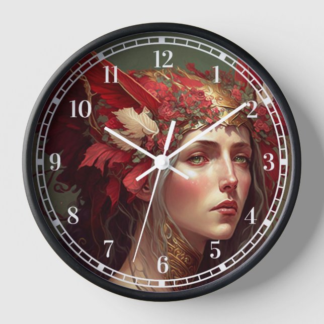 Red Valkyrie Woman Fantasy Art Clock (Front)