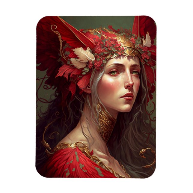 Red Valkyrie Woman Fantasy Art Magnet (Vertical)