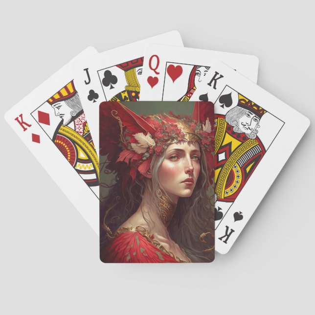 Red Valkyrie Woman Fantasy Art Playing Cards (Back)