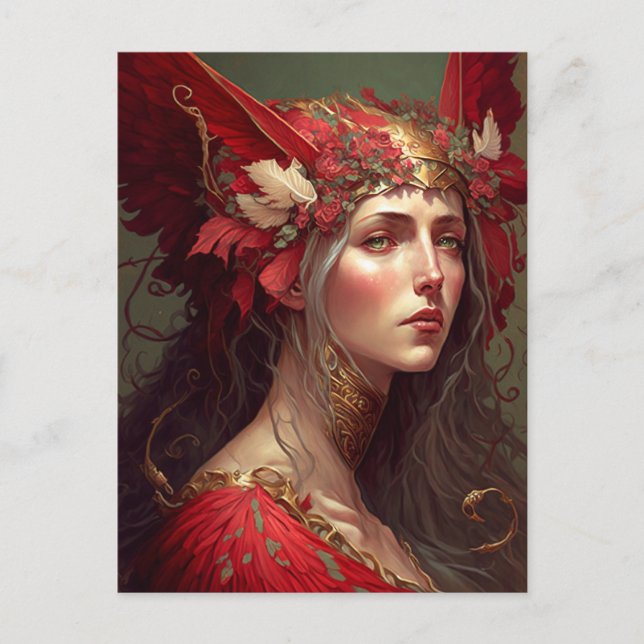 Red Valkyrie Woman Fantasy Art Postcard (Front)
