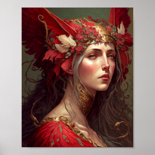 Red Valkyrie Woman Fantasy Art Poster