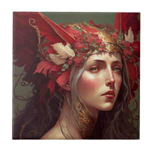 Red Valkyrie Woman Fantasy Art Tile